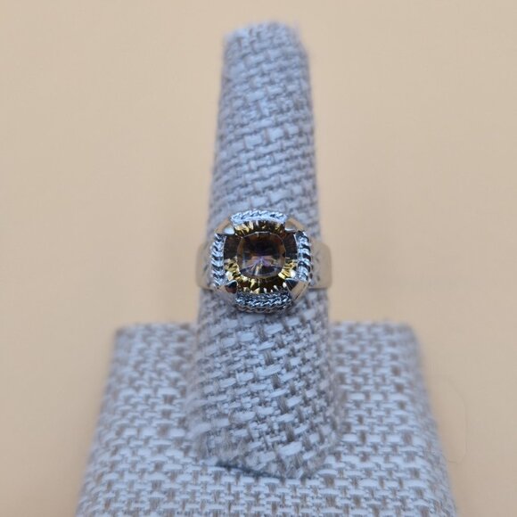 Size 8.5 Silver Plated Over Copper Rainbow Quartz Gem Ring A4571 - Picture 1 of 8